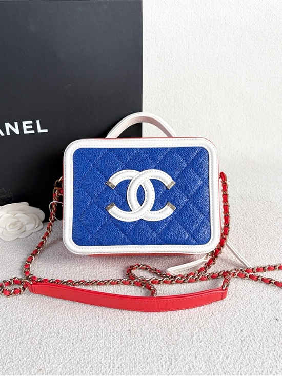 CHANEL Handbags - Chanel | Vanity Case Colorblock Blue Red White | Excellent Condition